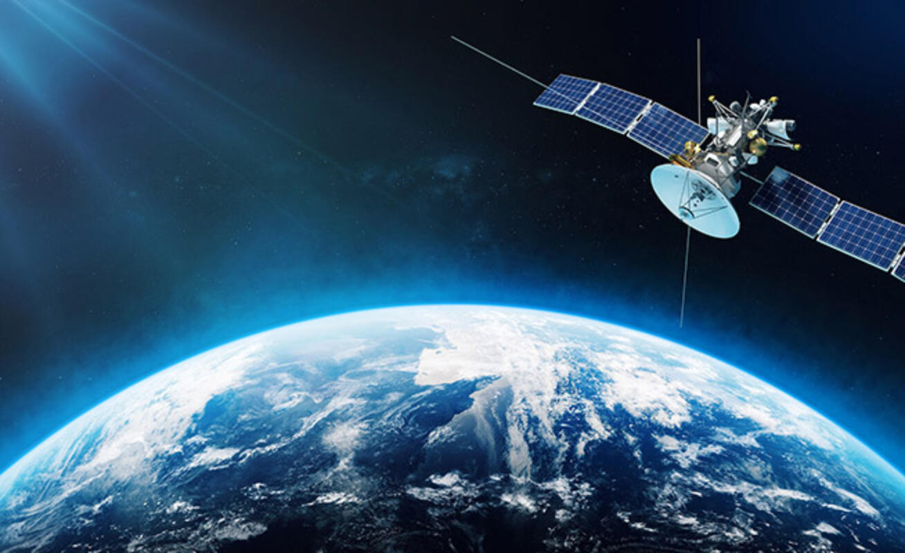 Space satellite orbiting the Earth. 3d rendering